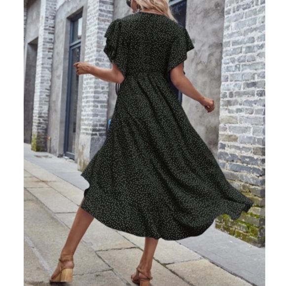 Boho polka dots ruffle hem wrap dress black - Picture 4 of 16